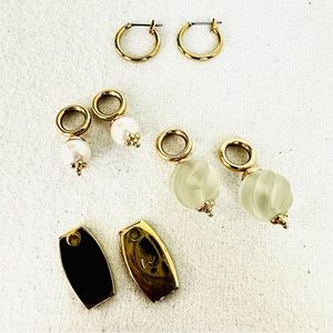 LIZ CLAIBORNE Vintage 90s Gold Tone Hoop Earrings with 3 Interchangeable Dangles